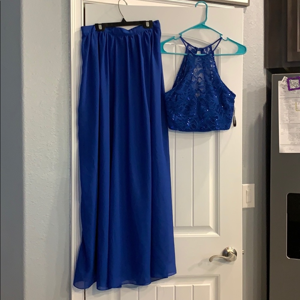 Blue crop top and maxi skirt